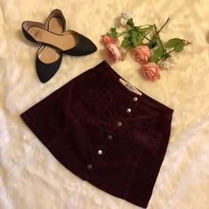 Brandy Melville Maroon Corduroy Front Button Skirt